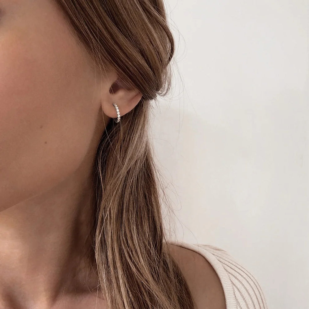 hoop huggie earrings with cz made in waterproof stainless steel from icône 